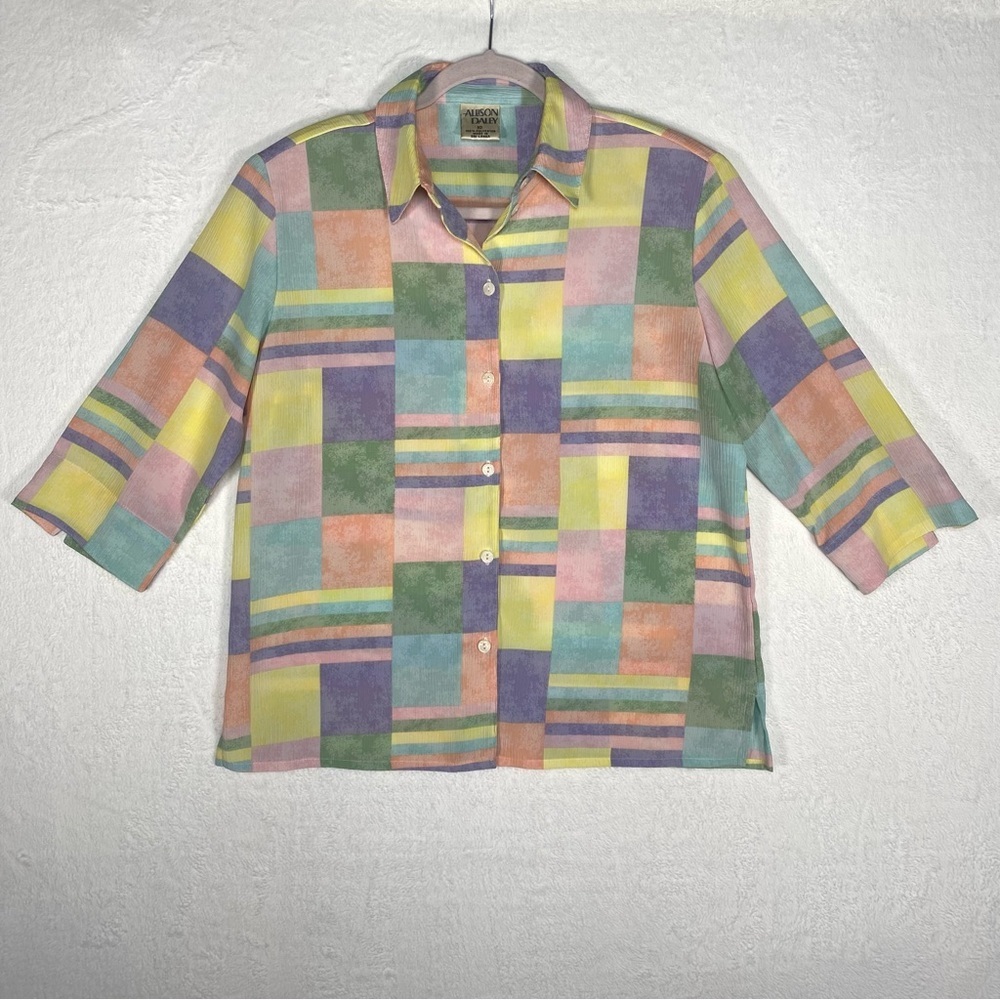 Vintage Allison Daley Artsy Geometric Shapes Color Block Button Down Sz 10